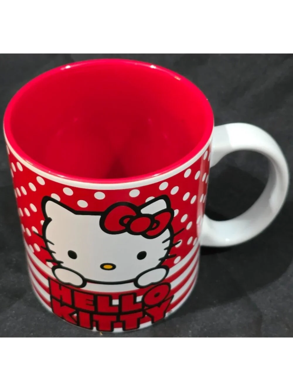Sanrio HELLO KITTY jumbo oversize 20 oz Coffee Cup Mug Silver Buffalo red dot 4